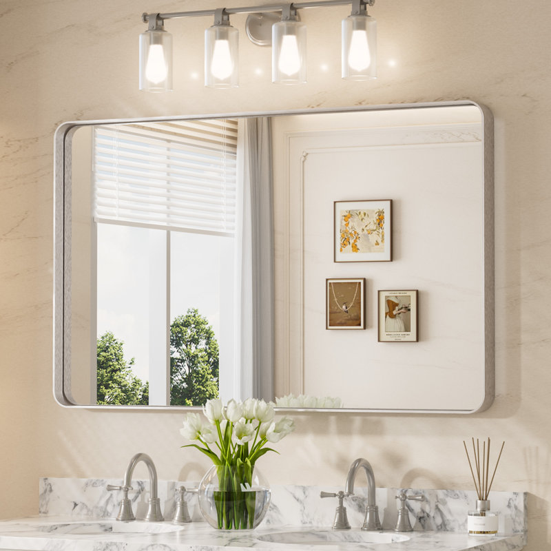 Miroir d'appoint Tyro, 48 po x 30 po, Rectangulaire, Nickel