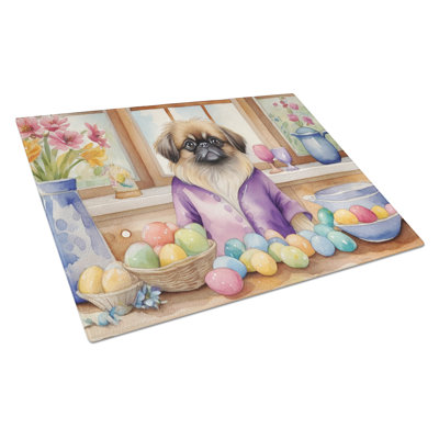 Decorating Easter Pekingese Glass Cutting Board