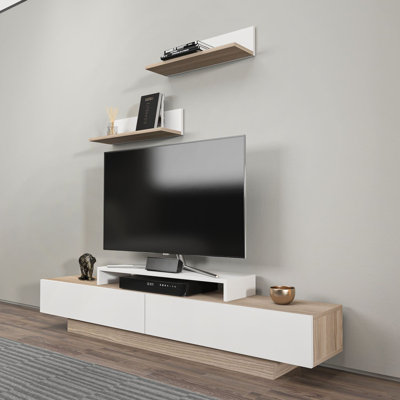 Modern TV Unit with Wall Shelves, White & Cordoba, 70.9 x 15.7 x 12.2 inches | 100% Melamine Coated Particle Board, Thickness: 0.71 inches | Numerous Shelves, Wall-Mountable Design, Stylish & Functional for Living Room