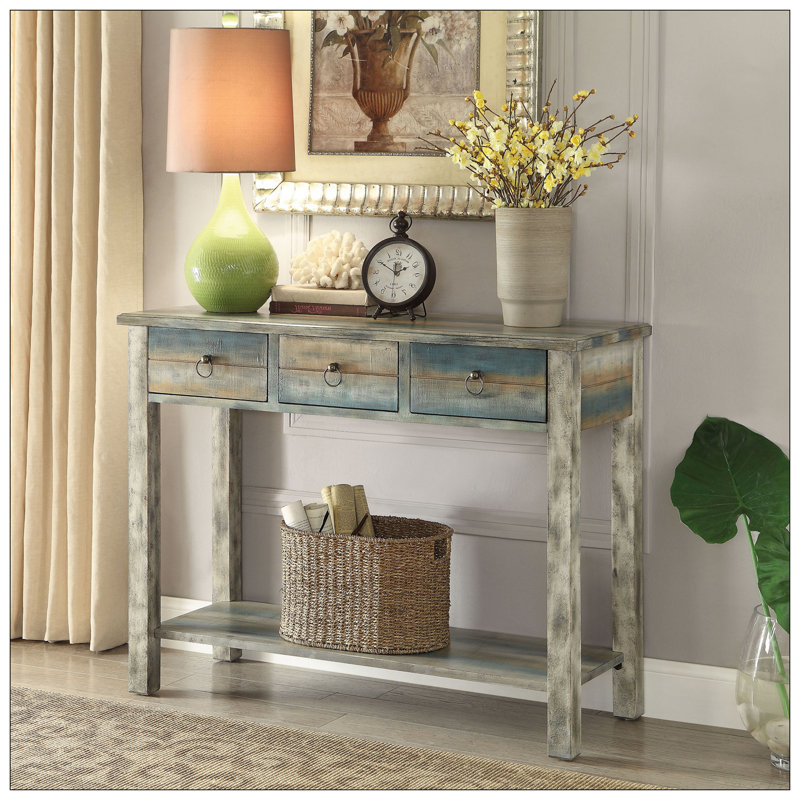 Antique Grey And Teal 3-Drawer Console Table