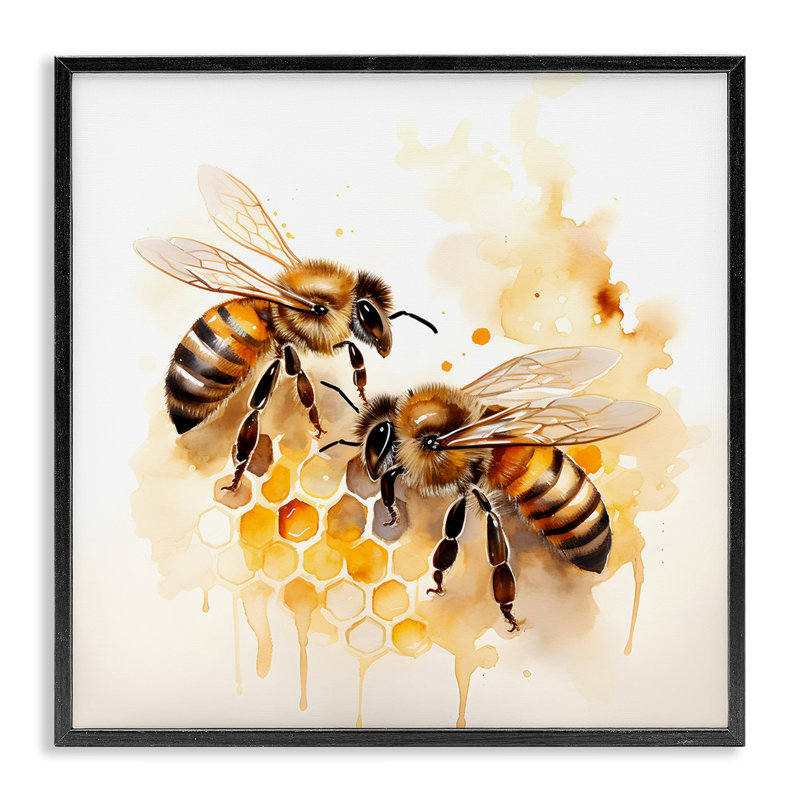 Paire d'abeilles parlées, estampe numérique par Petal Prints Design, Giclée encadrée noir minuit, H 24 po x l 24 po