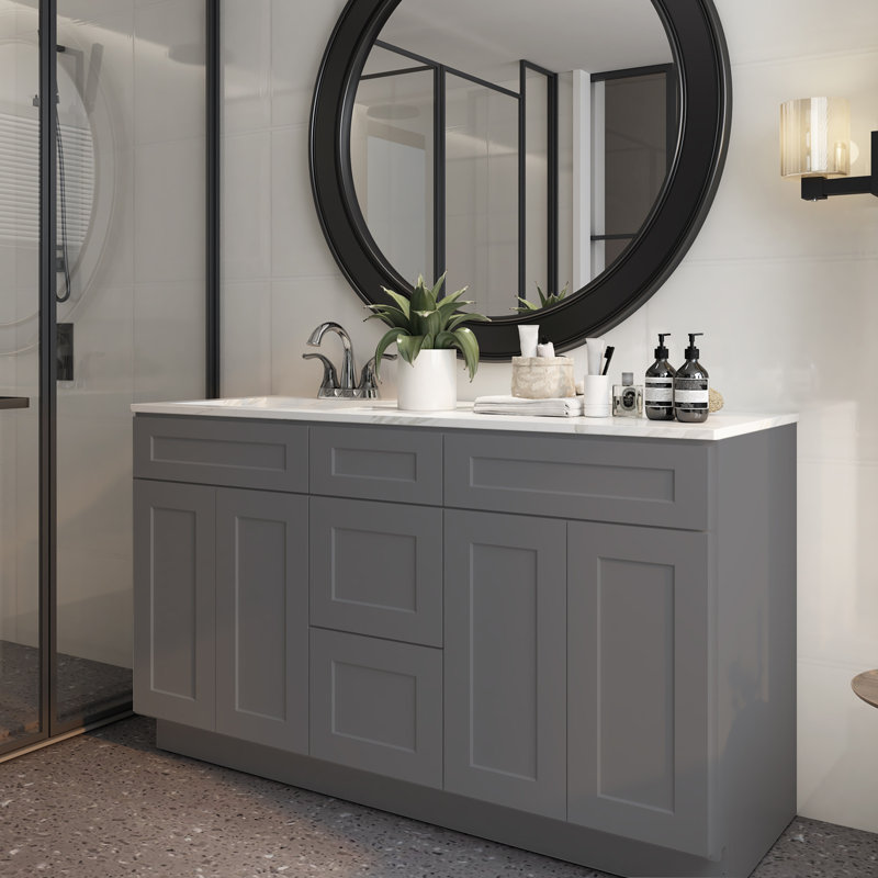 Cozy Design 60 " Freestanding Standard Double Bathroom Vanity Base, Shaker Graystone