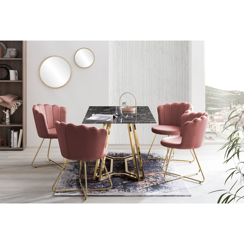 Rejendra 47cm H Upholstered Metal Upholstered Back Parsons Chair, Rose
