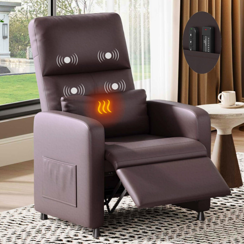 Power Recliner Chair with Heat & Massage, Adjustable Electric PU Leather Sofa, Living Room Ergonomic Single Seat, Brown