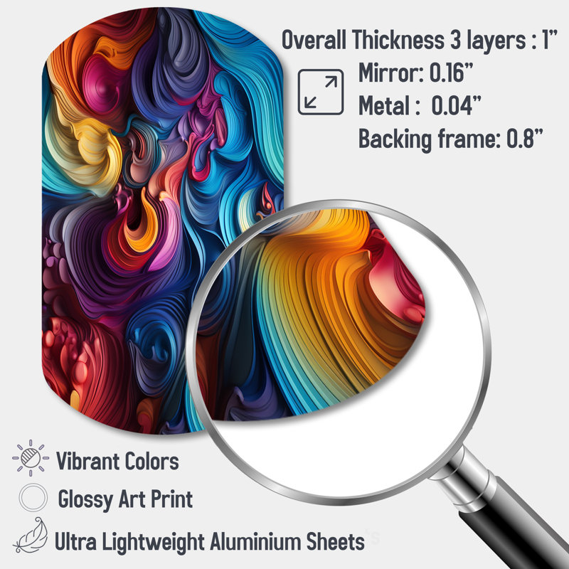 Popart psychedelic Swirls - cylindre abstrait en métal, impression d'art asymétrique moderne, H 31 po x l 19 po x P 1 po