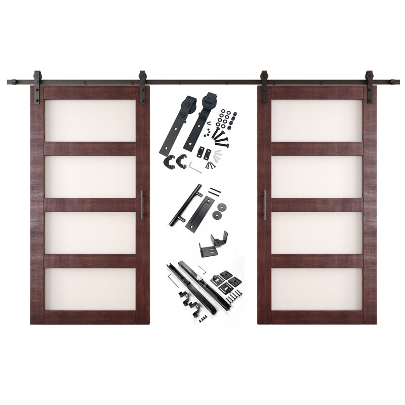 Portes de grange non assemblées et finies en verre à 4 verres de 36 po x 80 po Homacer Red Homacer, 36 po x 80 po