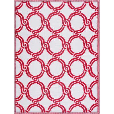 Tapis de sol réversible 100% plastique recyclé - Résistant aux intempéries, à l'eau, aux taches, à la décoloration et aux rayons UV - Mykonos - Rouge et blanc (6 pi x 9 pi)