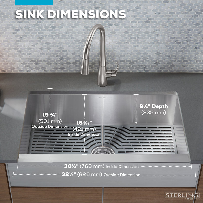 Ludington 34'' L Stainless Steel Single Basin Kitchen Sink
