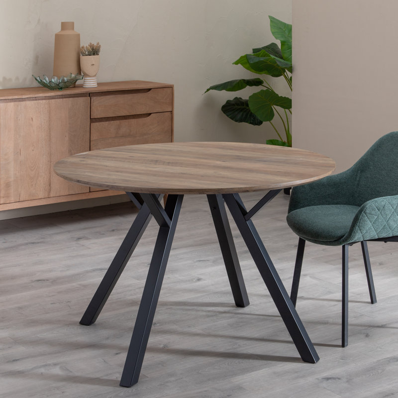 Bullock Round Metal Base Dining Table, Black, Brown