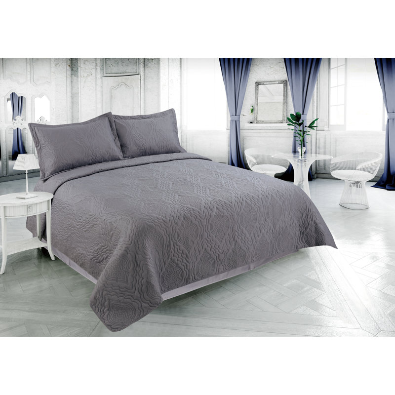 Ensemble de courtepointe 3 pièces Marina Soft Home par Marina, Courtepointe pour très grand lit et 2 taies déco, Gris