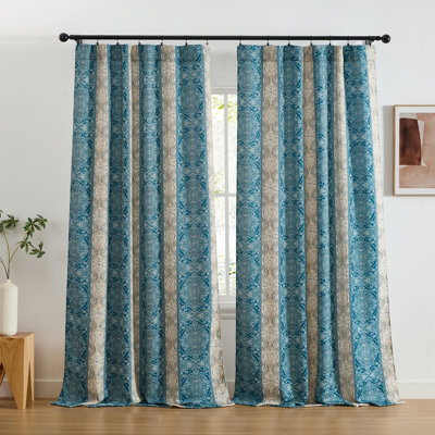 HLC.ME William Boho Damask Striped Patterned Window Back Tab Rod Pocket Curtains Bedroom - Light Blocking Darkening Window Panels, Set of 2 (Teal Blue, 52 W x 96 L)
