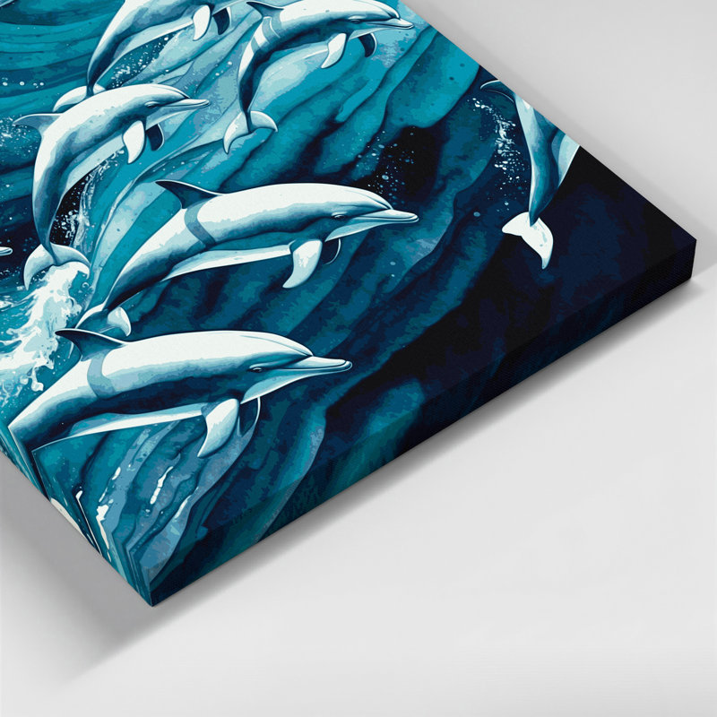 «Nautical Dolphins», art mural sur toile bleue, H 12 po x l 18 po