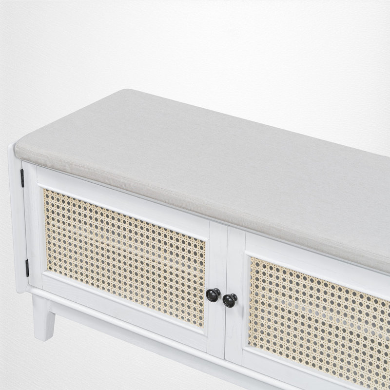 Banc de rangement de 43 po de large avec banc à coussins pour hall d'entrée, Blanc