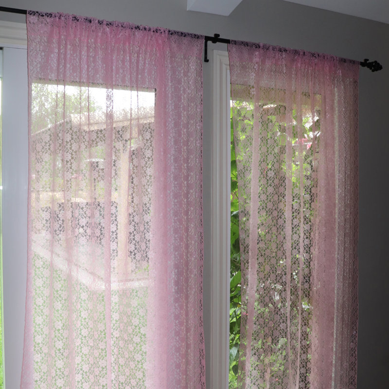 Pateros Lace Sheer Curtain Single Panel, 58" W x 84" L, Pink