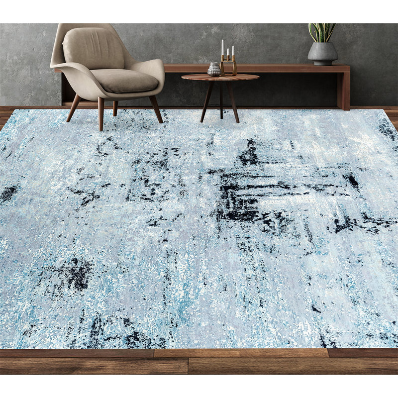 Hand-Knotted High-Quality Blue and Silver Area Rug