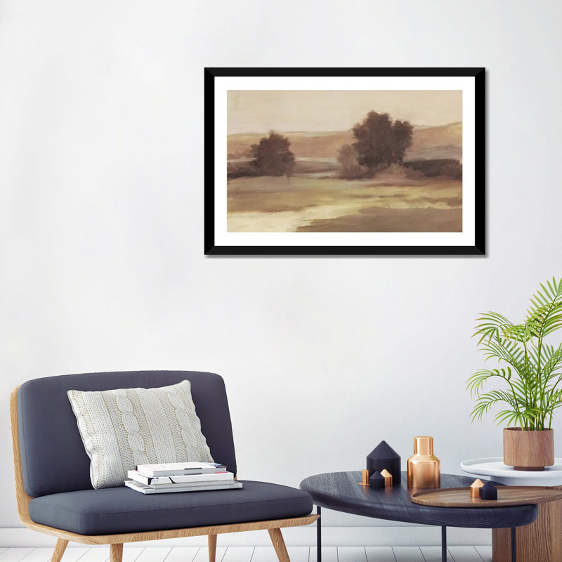 " Muted Landscape II " by Ethan Harper, 24" H x 32" W x 1" D, Black Framed Paper, White