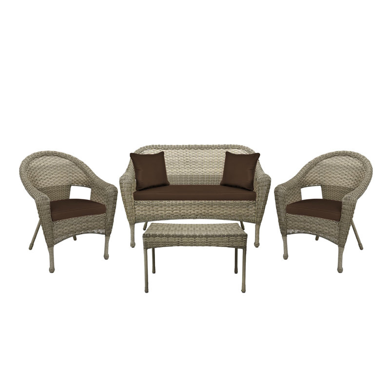Yamada 4 - Person Patio Conversation Set with Cushions, Gray, Brown