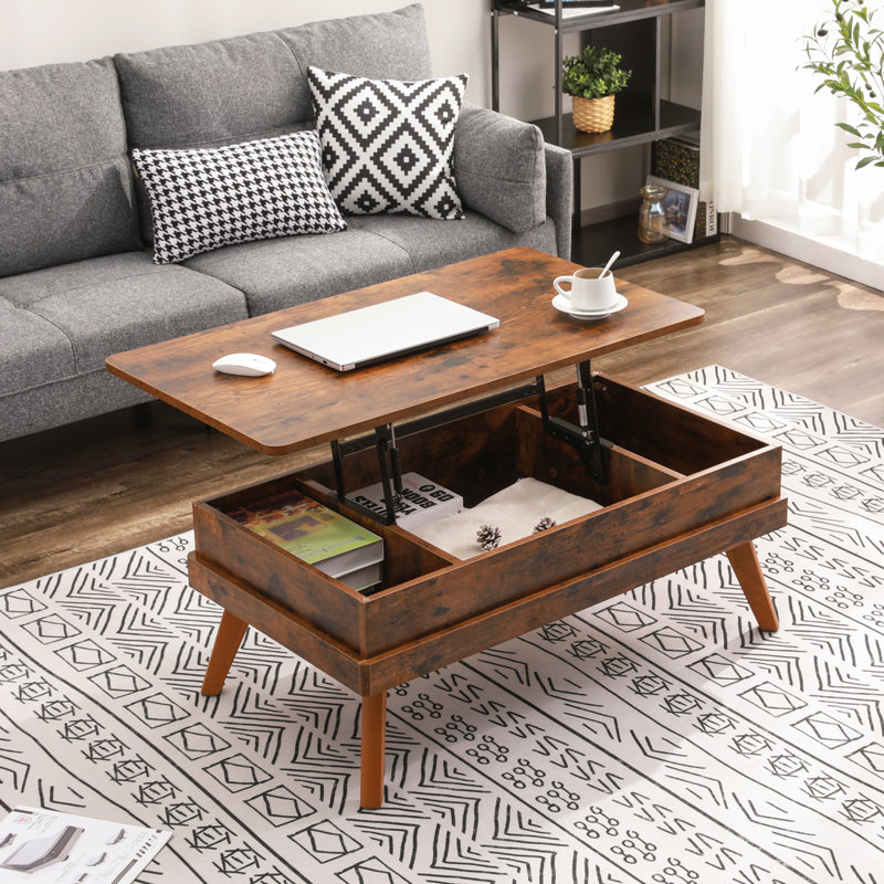 Table basse à rallonge en bois manufacturé avec rangement Addalin, Brun rustique