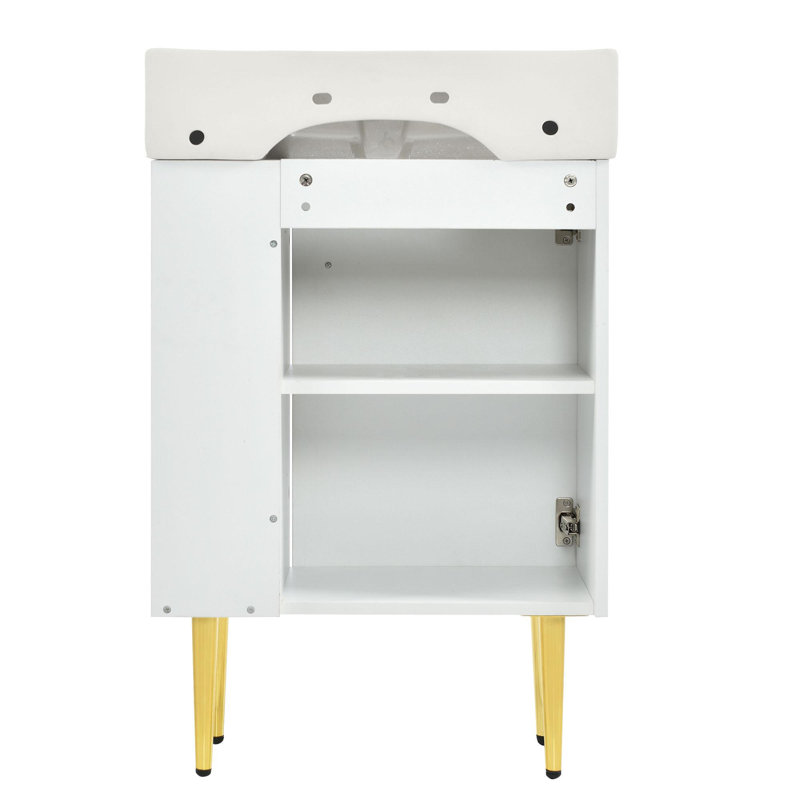 Meuble-lavabo en bois 21,6 po, Blanc, Doré