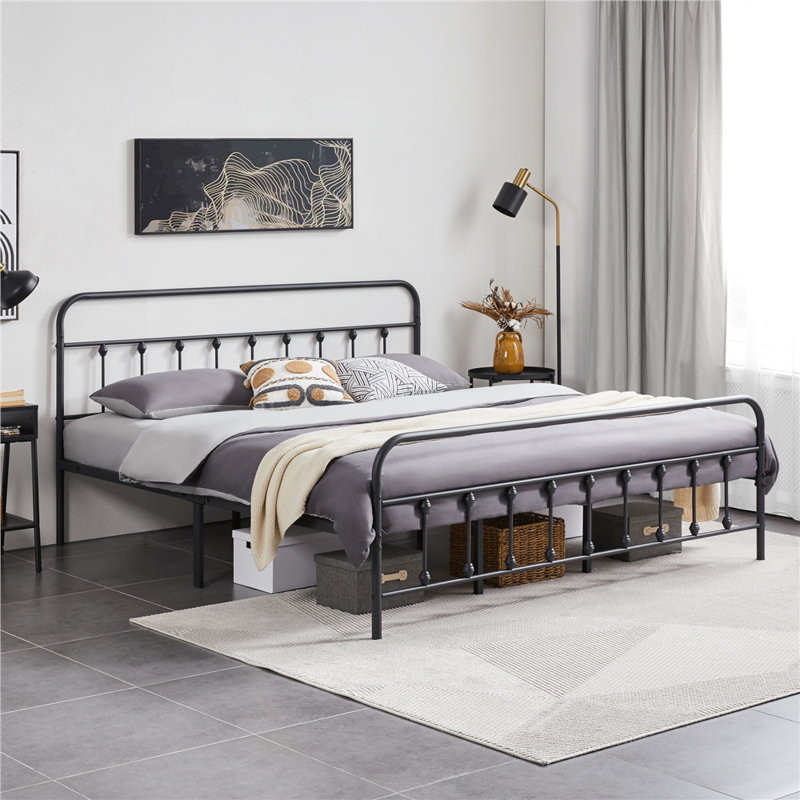 Black Metal California King Bed Frame with High Headboard