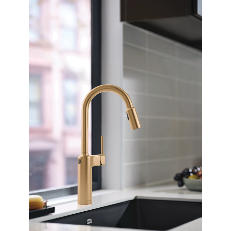 Robinet de cuisine à poignée simple Moen Inara Motionsense Wave, Doré