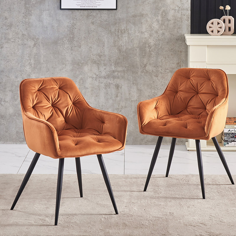 Modern Velvet Tufted Luxury Upholstered Dining Chair Runge 50cm H, Orange