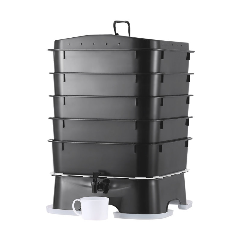 Composteur de vers à 5 plateaux - Ensemble de ferme à vers extensible 50L avec robinet pour l'intérieur et l'extérieur