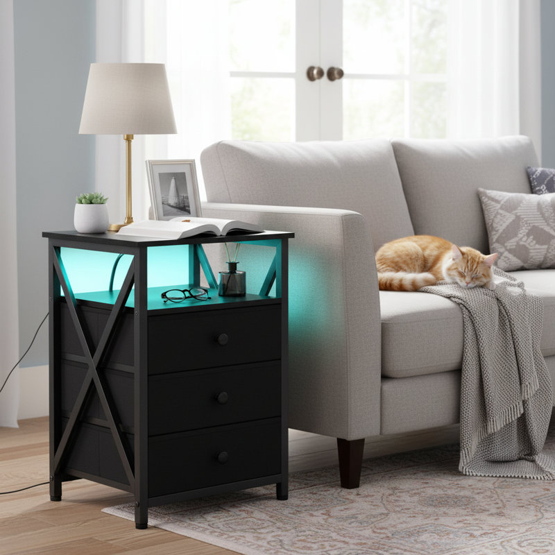 Metal Bedside Table, Black
