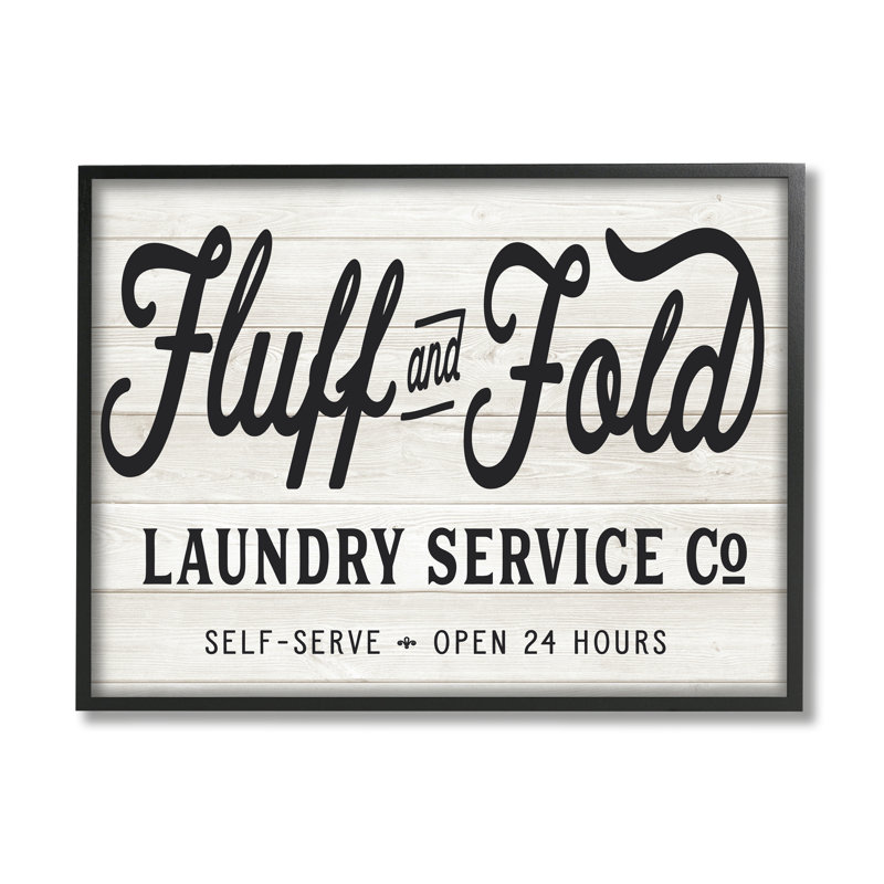 «Farmhouse Fluff and Fold Laundry», publicité, motif rustique surdimensionné encadré noir, art texturé par lettré et doublé