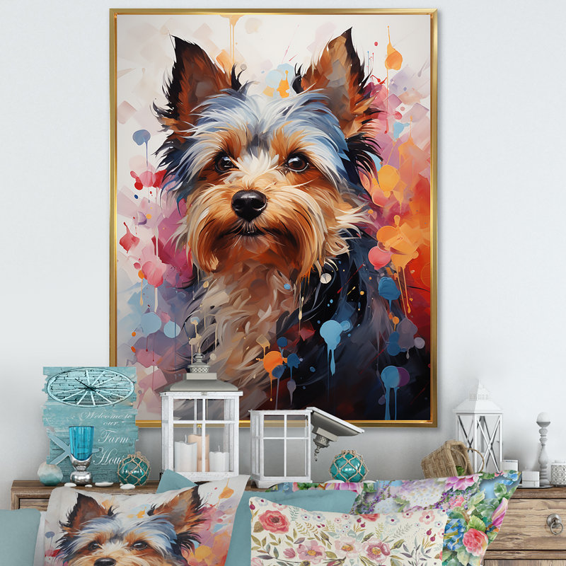Doge Yorkie Reverie - reproduction sur toile, H 32 po x l 24 po x P 1 po, Cadre flottant doré