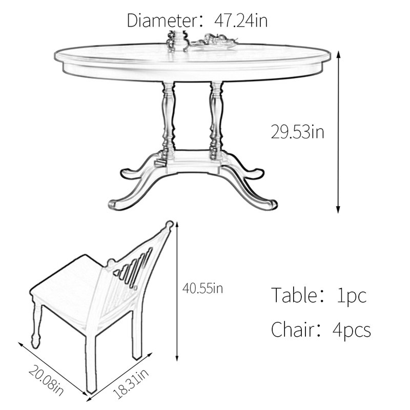 Rubber wood unique dining table set, 29.53"H x 47.24"L x 47.24"W