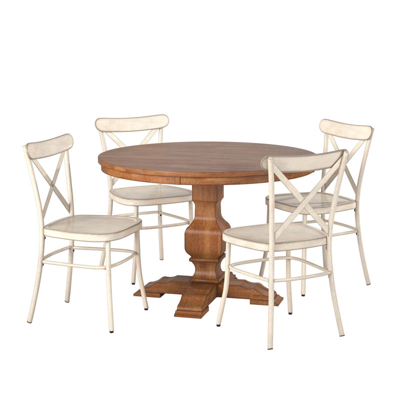 Fortville 4 - Person Solid Wood Top Pedestal Dining Set, Antique White