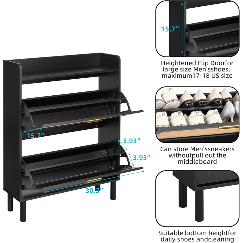 15 Pair Flip Down Shoe Storage, Black