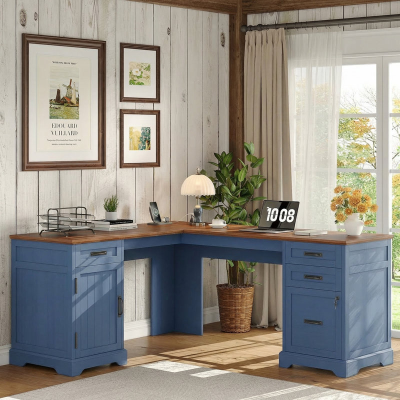 Bureau en L 67 po Farmhouse, Bleu