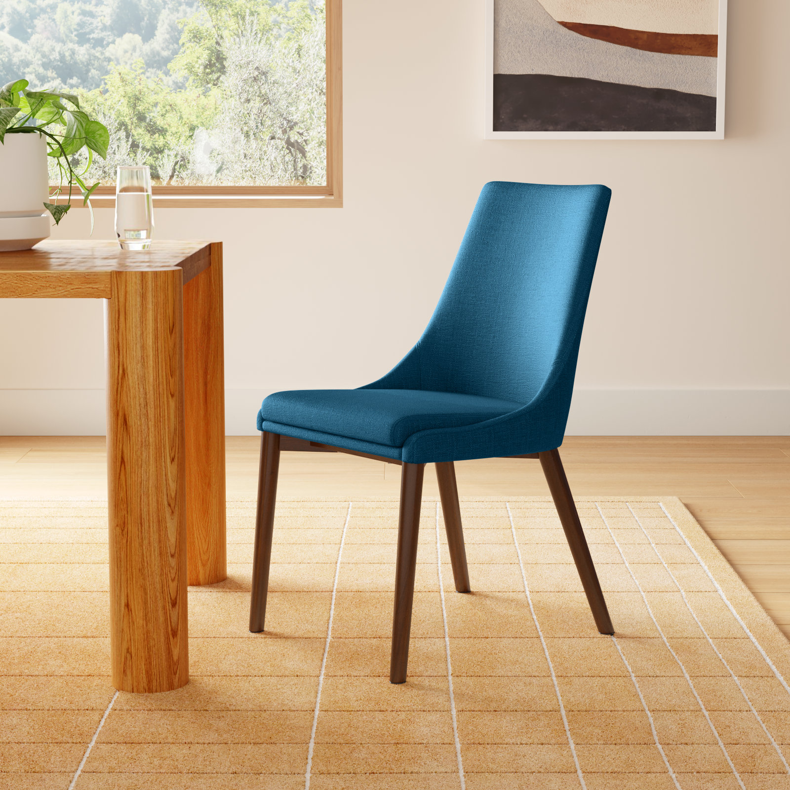 Clapton Walnut Dining Chair, Azure Blue Polyester Blend