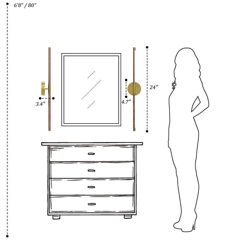 Battery Operated Flush Mounted Wall Sconces With Remote Control, 24" H x 3.4" W x 3.4" D