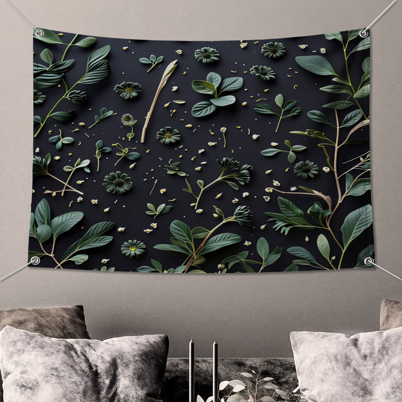 Tapisserie murale «Greenery» - décoration murale florale, 104in H x88 with 4 Grommets