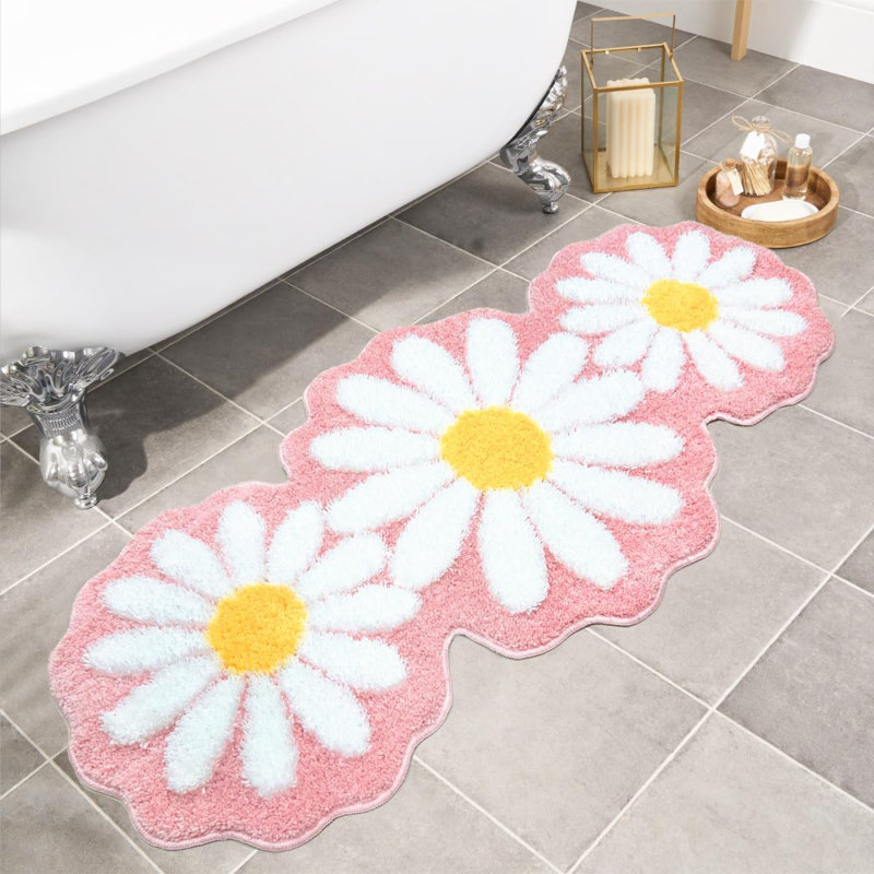 Microfiber Non-Slip Bath Mat, Pink White