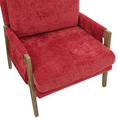 Velvet Armchair In Red - Mid-Century Design, Build, Luxury Touch Modern Collection, Frame, Comfortable Cushions