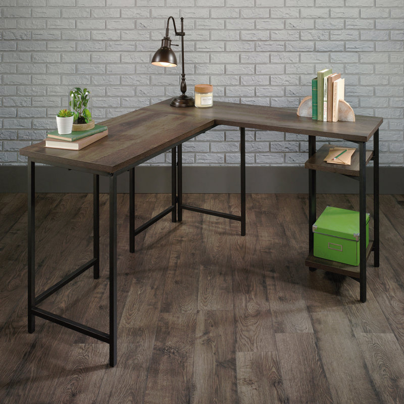 Bureau en L avec style rustique, finition brune