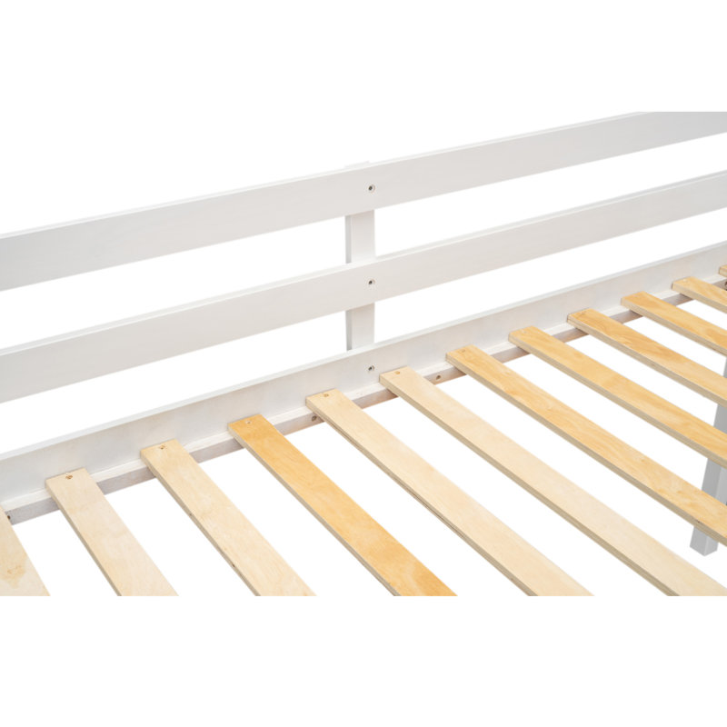 Lit mezzanine bas en bois avec échelle, Lit simple, Blanc