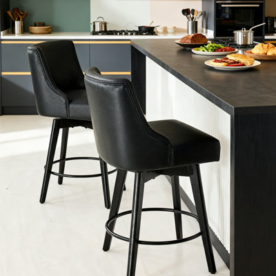 Swivel Counter Stools,26 Inch Bar Stools With Footrest And Back,Upholstered Barstools With Solid Wood Legs,Stable Design For Kitchen, Restaurant, Bar, Cafe