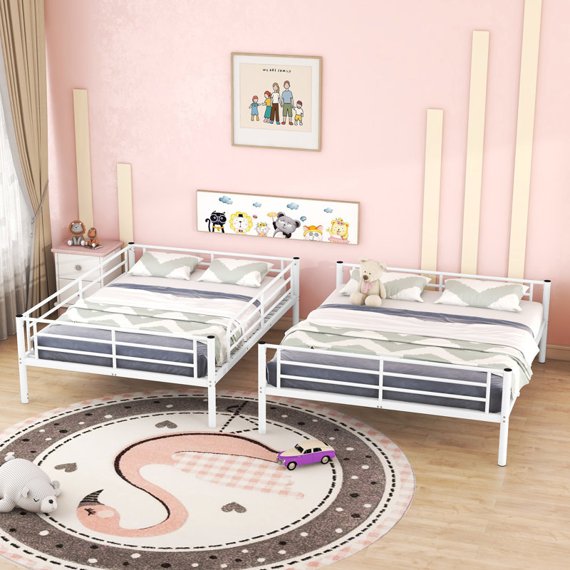 Lit superposé double au-dessus de grand lit double, lit superposé pour enfant peu encombrant avec structure robuste et garde-corps de sécurité