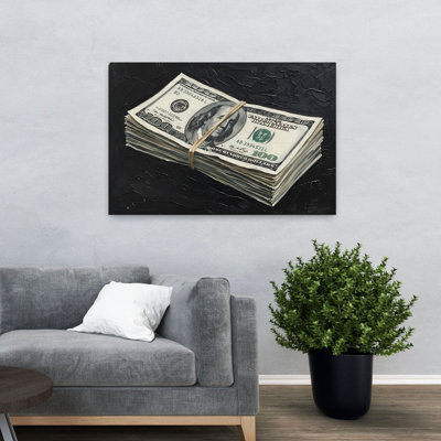 Un paquet de billets de cent dollars, art mural contemporain dramatique minimaliste, architecture