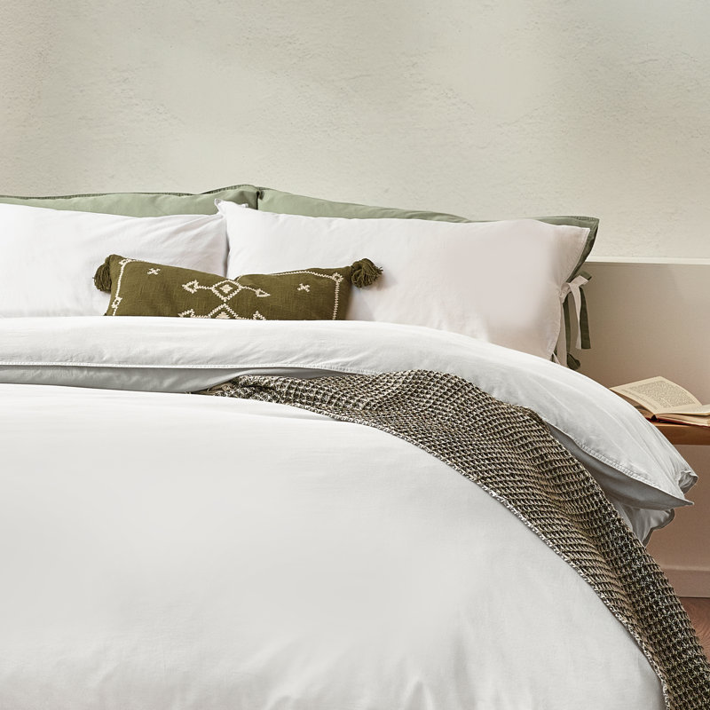 Thatcham Cotton Solid Colour Duvet Cover Set with Pillowcases, White, UK Single + 1 Standard Pillowcase