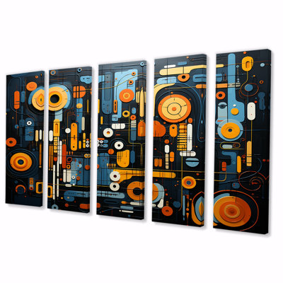 «Blue and Yellow Dynamic Abstract Shapes Fusion II», ensemble d'art mural abstrait 5 formes modernes