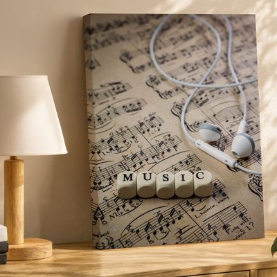 Canvas A Close Up Shot Of A Textured Sheet Of Vintage Wall Art Music Notation Paper Featuring Elegant Intricate Musical Notes And Canvas Wall Art