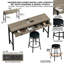 Ensemble de table de salle à manger longue avec 3 tiroirs et prises de courant, table de cuisine de bar avec tabourets circulaires en polyuréthane, table grise grise avec tabourets noirs-1594060539