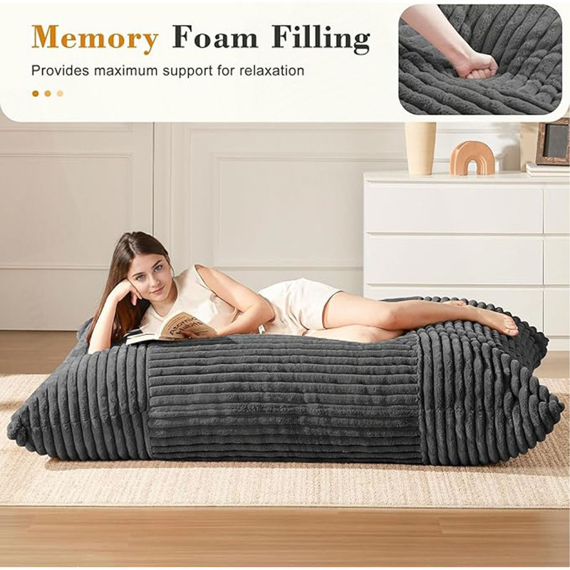 Ergonomic Striped Bean Bag Chair For Full-Body Relaxation And Cozy Home Lounging