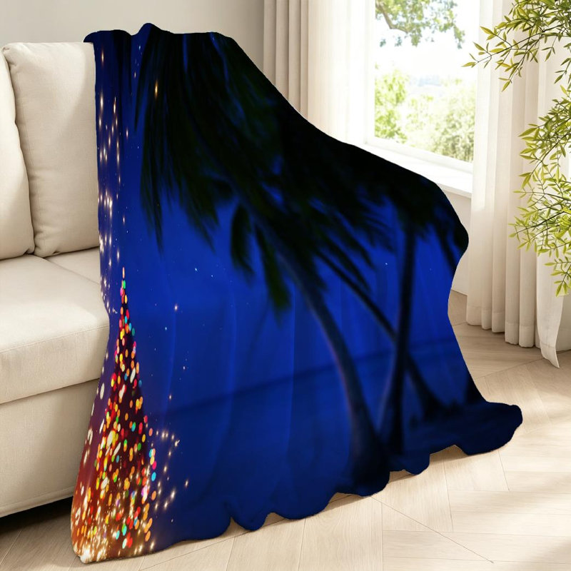 Jeté en flanelle bleue molletonnée ultra doux, Art Christmas Hawaii avec imprimé recto, Throw 40" x 50"